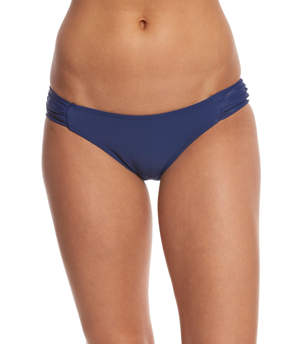 Jessica Simpson Swimwear Solid Side Shirred Hipster Bikini Bottom - Navy Xl Nylon/Spandex - Swimoutlet.com