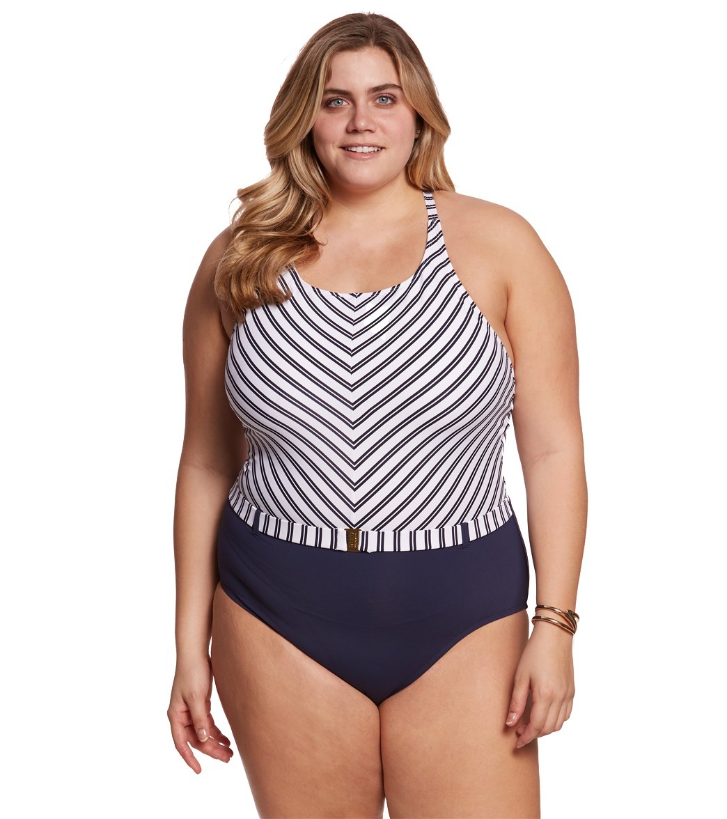 Bleu Rod Beattie Plus Size Cruise Control High Neck X Back One Piece Swimsuit At 