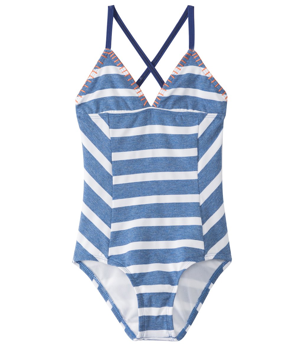 Splendid Girls' Chambray Cottage One Piece Swimsuit 7-14 - Blue 7 Nylon/Spandex/Polyester/Rayon - Swimoutlet.com