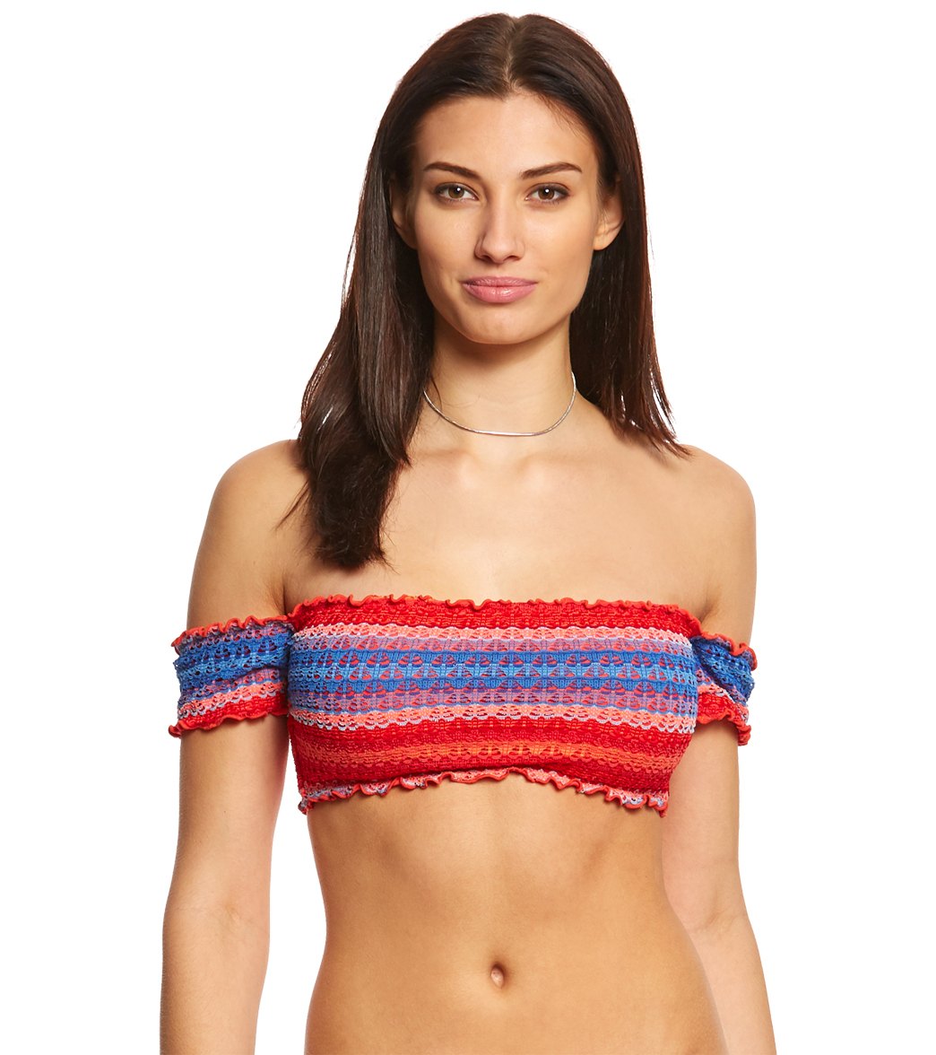 Seafolly Havana Stripe Cold Shoulder Bandeau Bikini Top - 8 Polyester/Elastane - Swimoutlet.com