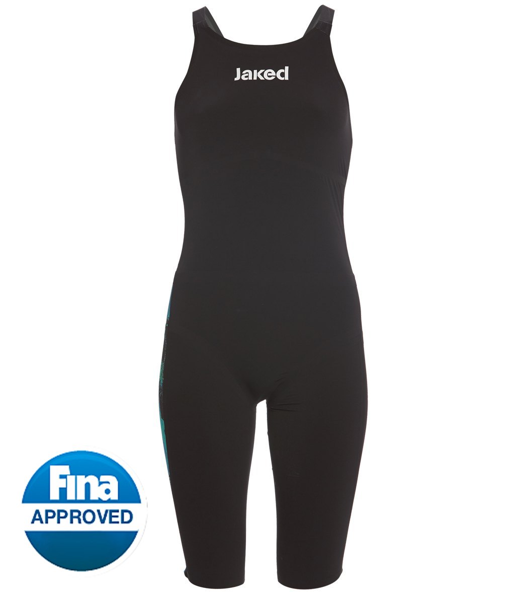 Jaked Limited Edition Women's Jkeel Paper Open Back Kneeskin Tech Suit Swimsuit - Black/Sky 18 Elastane/Polyamide/Polyester - Swimoutlet.com