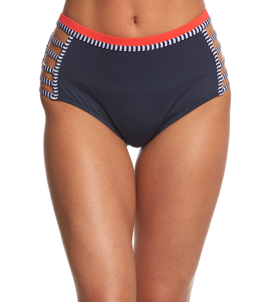 Tommy Hilfiger Strappy Stripes High Waist Bikini Bottom - Core Navy X-Small Nylon/Spandex - Swimoutlet.com