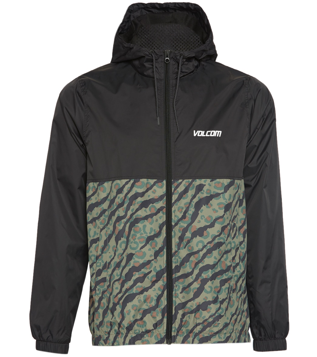 Volcom Men's Ermont Hooded Windbreaker Jacket - Camouflage Black Small Polyester - Swimoutlet.com