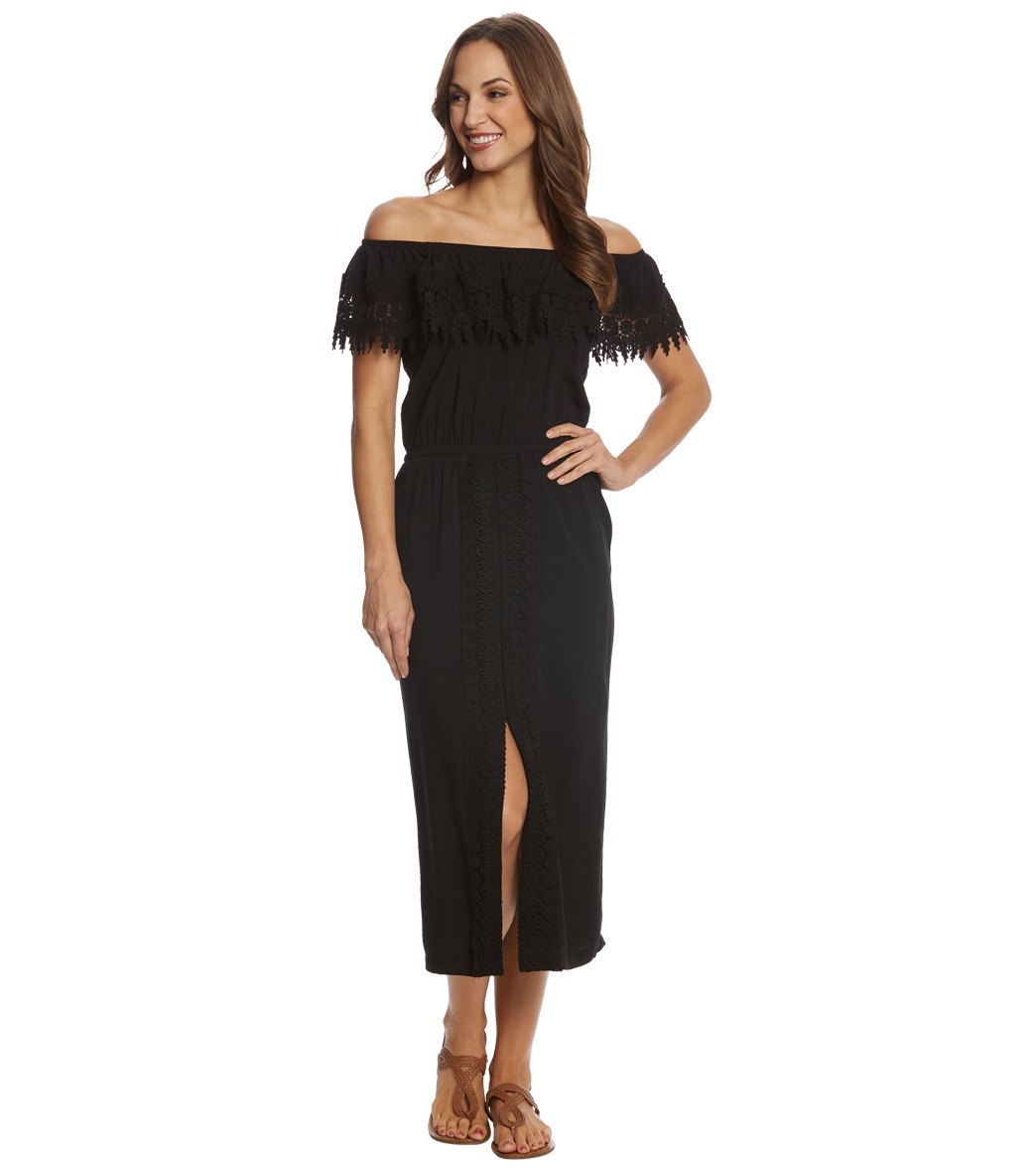 La Blanca Costa Brava Off-The-Shoulder Midi Dress - Black X-Small Viscose - Swimoutlet.com