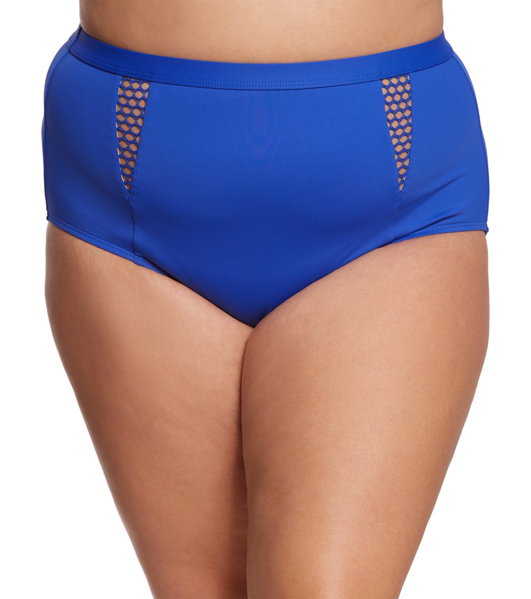 La Blanca Plus Size All Meshed Up High Rise Bikini Bottom - Sapphire 22W Nylon/Lycra® - Swimoutlet.com