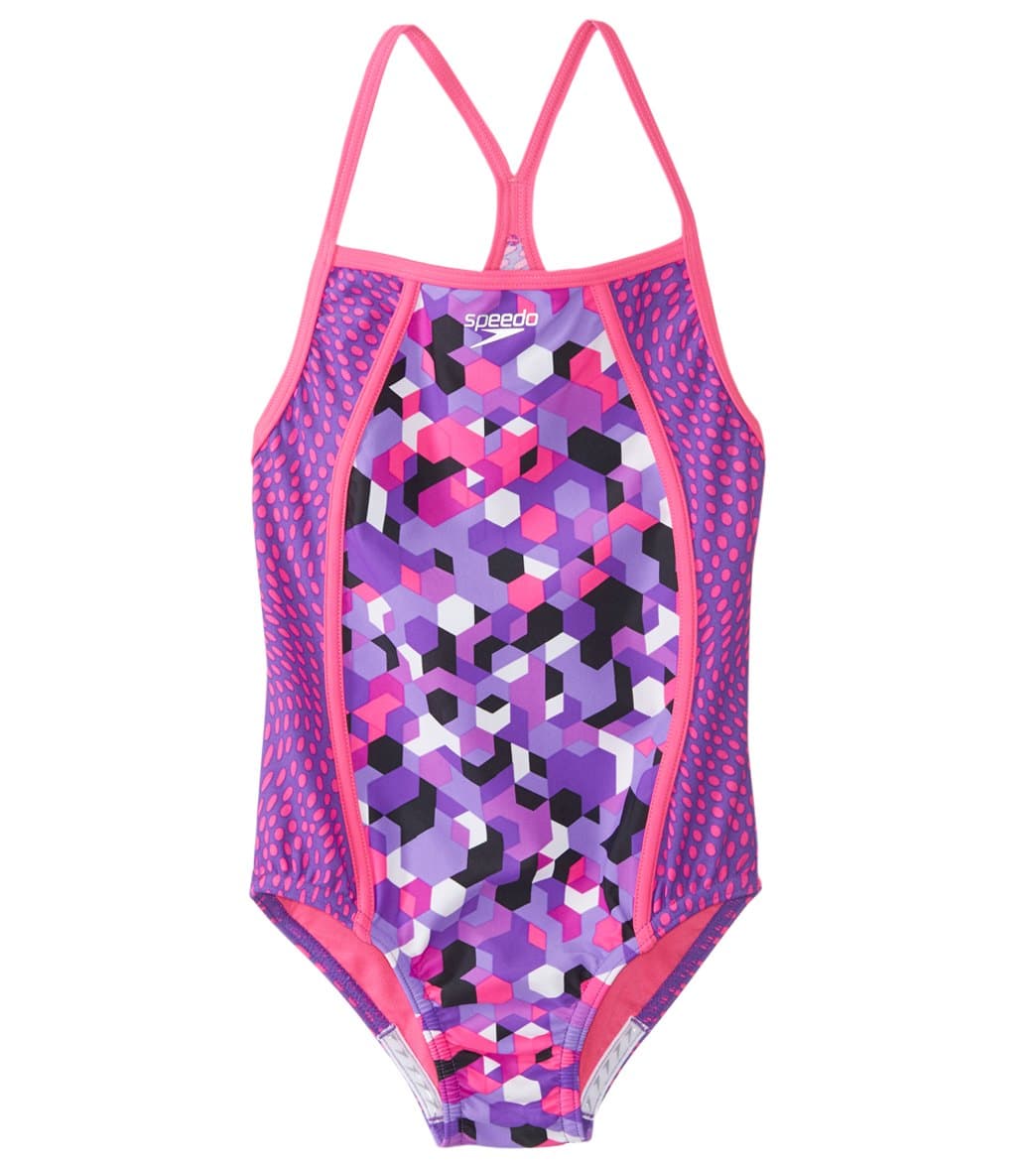 Speedo Girls' Diamond Geo Splice One Piece Swimsuit (716) at