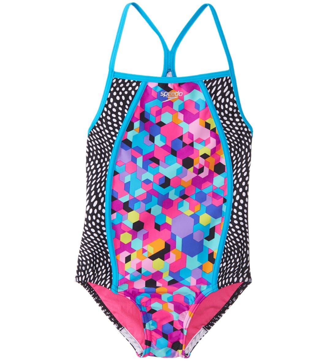 Speedo Girls' Diamond Geo Splice One Piece Swimsuit (716) at