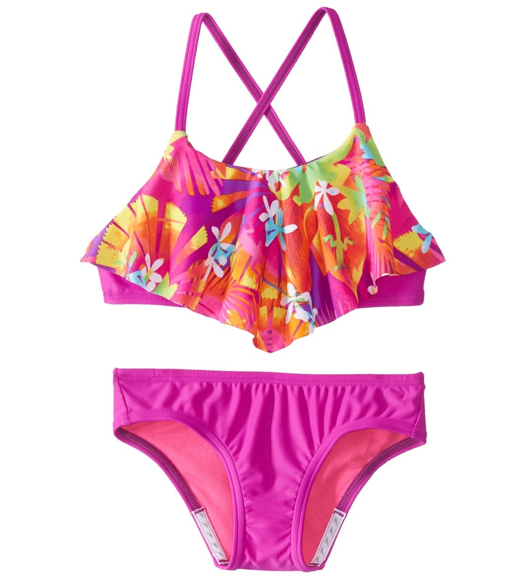Speedo Girls' Jungle Floral Ruffle Two Piece Bikini Set (7-16) at ...