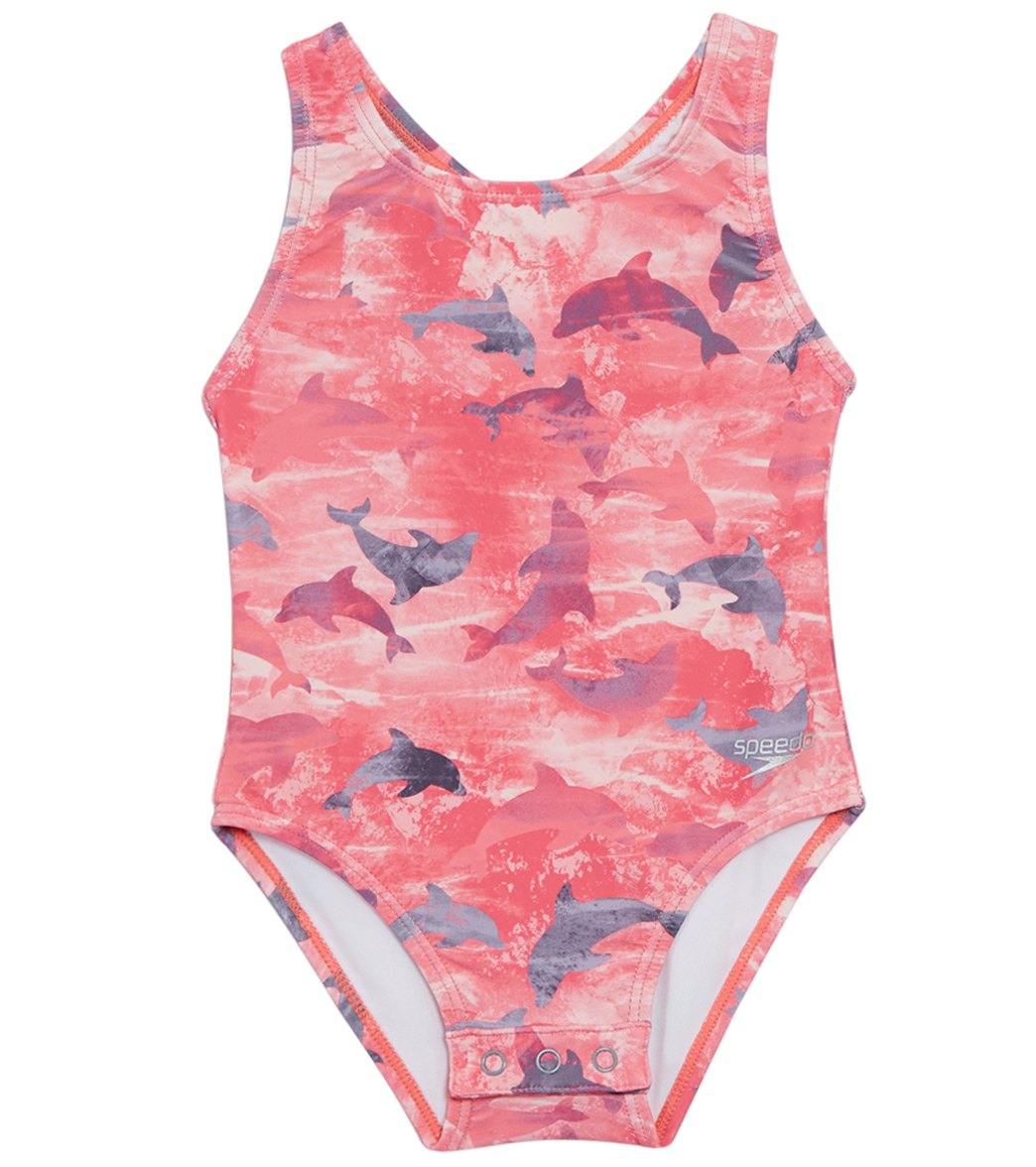 Speedo Girls' Learn To Swim Printed Racerback One Piece Swimsuit (12mos ...