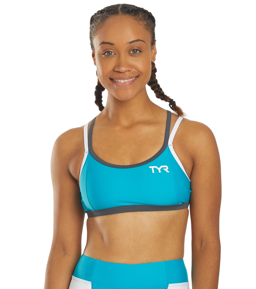 TYR Women's Competitor Thin Strap Tri Bra - Turq/Grey Small Size Small Nylon/Spandex - Swimoutlet.com