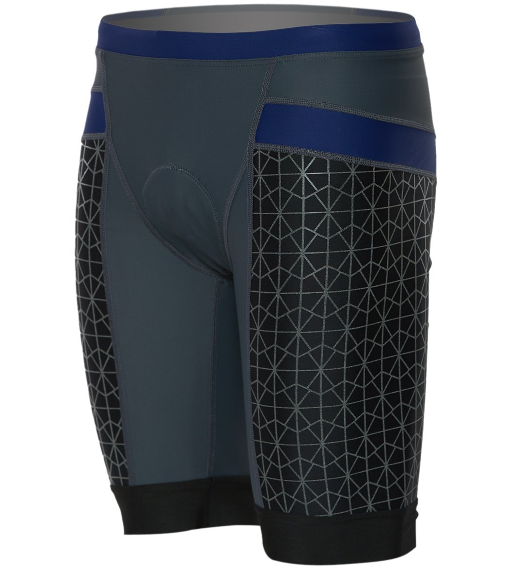 TYR Men's 9 Competitor Tri Short - Grey/Navy Small - Swimoutlet.com