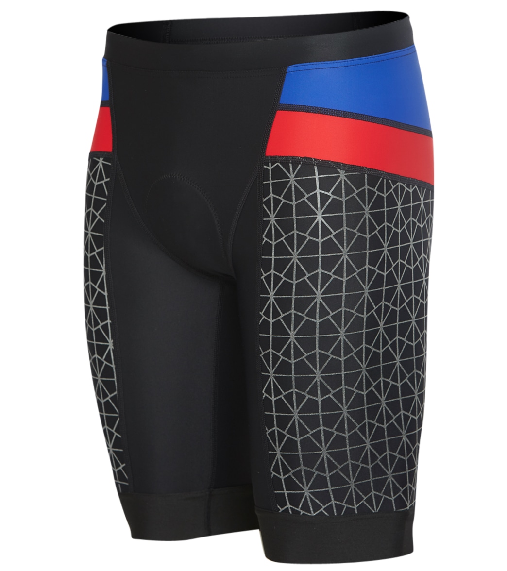 TYR Men's 9 Competitor Tri Short - Black/Blue/Red Large Size Large - Swimoutlet.com