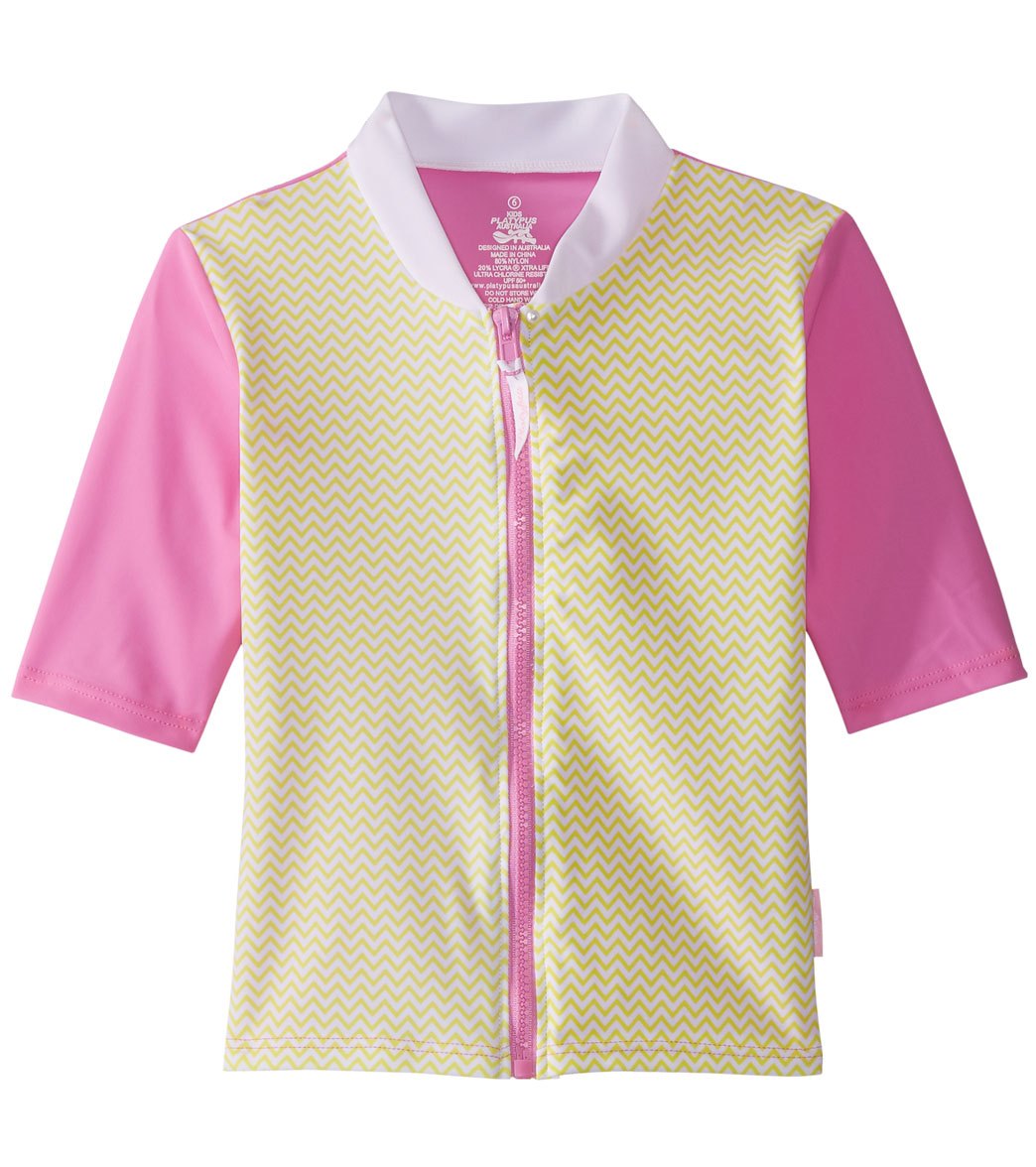 Platypus Australia Girls' Vintage Floral Short Sleeve Shirt Sun Jacket 18 Months-8 - Pineapple Crush 2 Lycra® - Swimoutlet.com