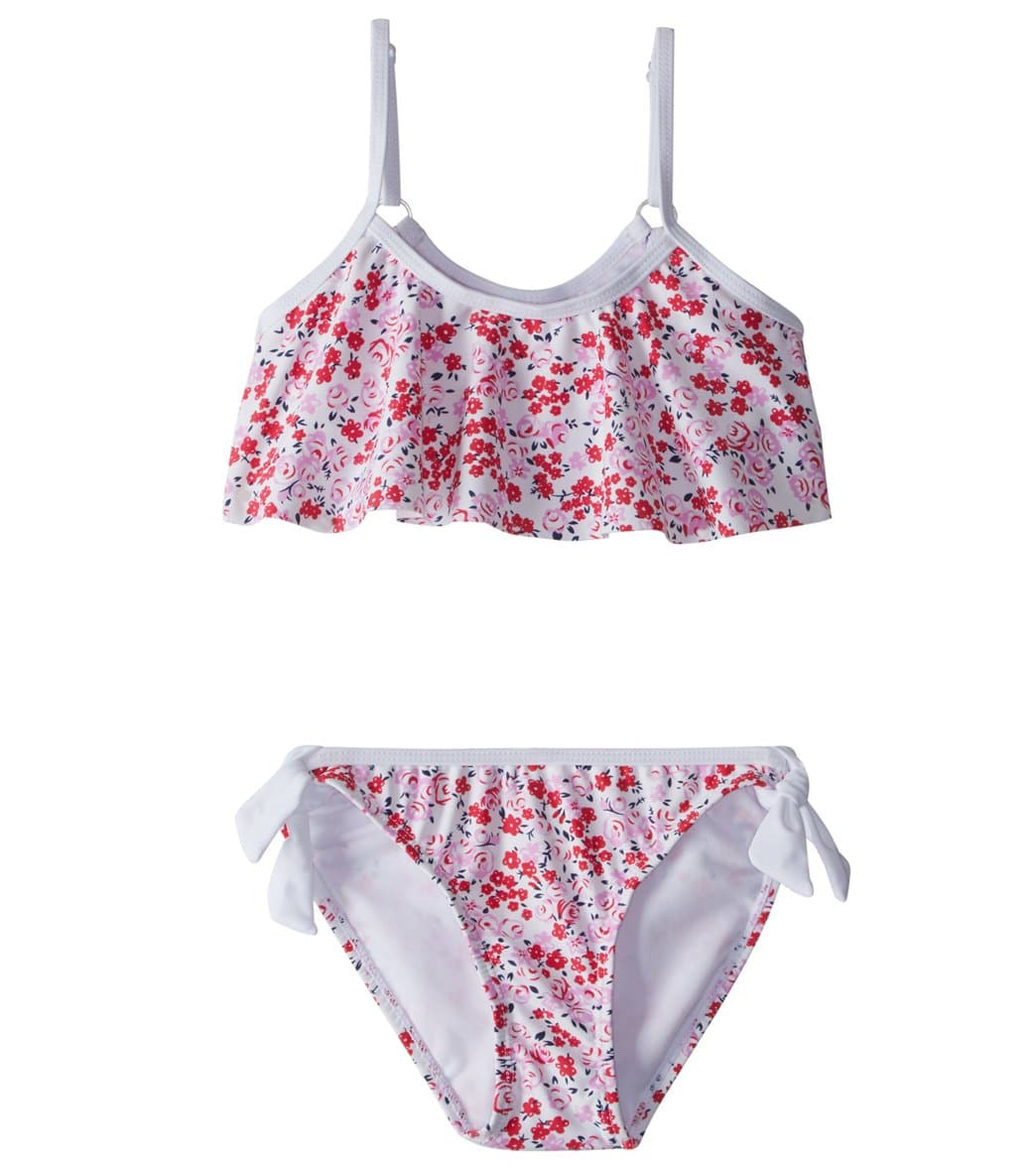 Snapper Rock Girls' Watercolor Hearts Flounce Bikini Set 2T-14 - Floral 2T Elastane/Nylon - Swimoutlet.com