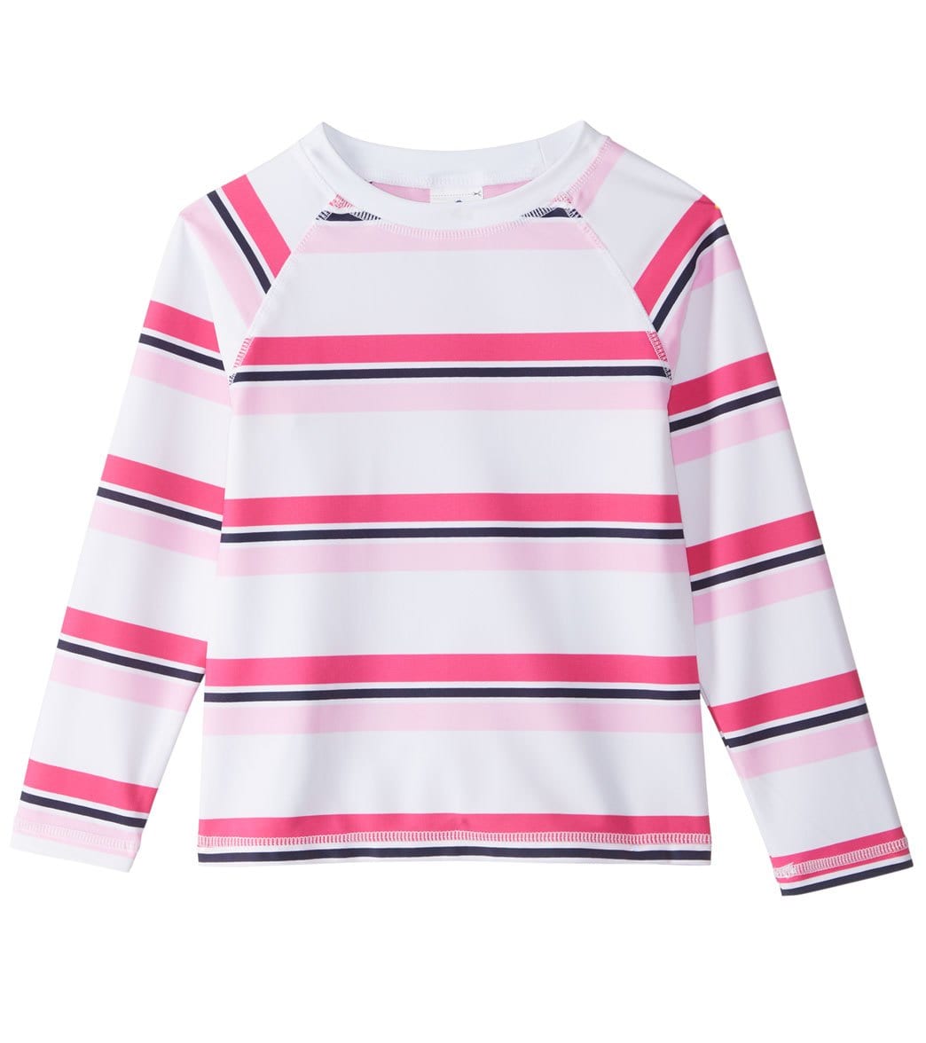 Snapper Rock Girls' Cabana Stripe Long Sleeve Shirt Rashguard 2T-16 - Pink/Navy 16 Elastane/Nylon - Swimoutlet.com