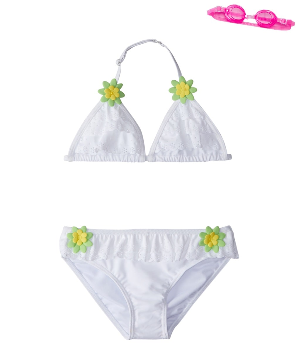 Jump N Splash Girls' Dreamer Ruffle Bikini Set W/ Free Goggles 4-6 - White 4 Polyester/Spandex - Swimoutlet.com