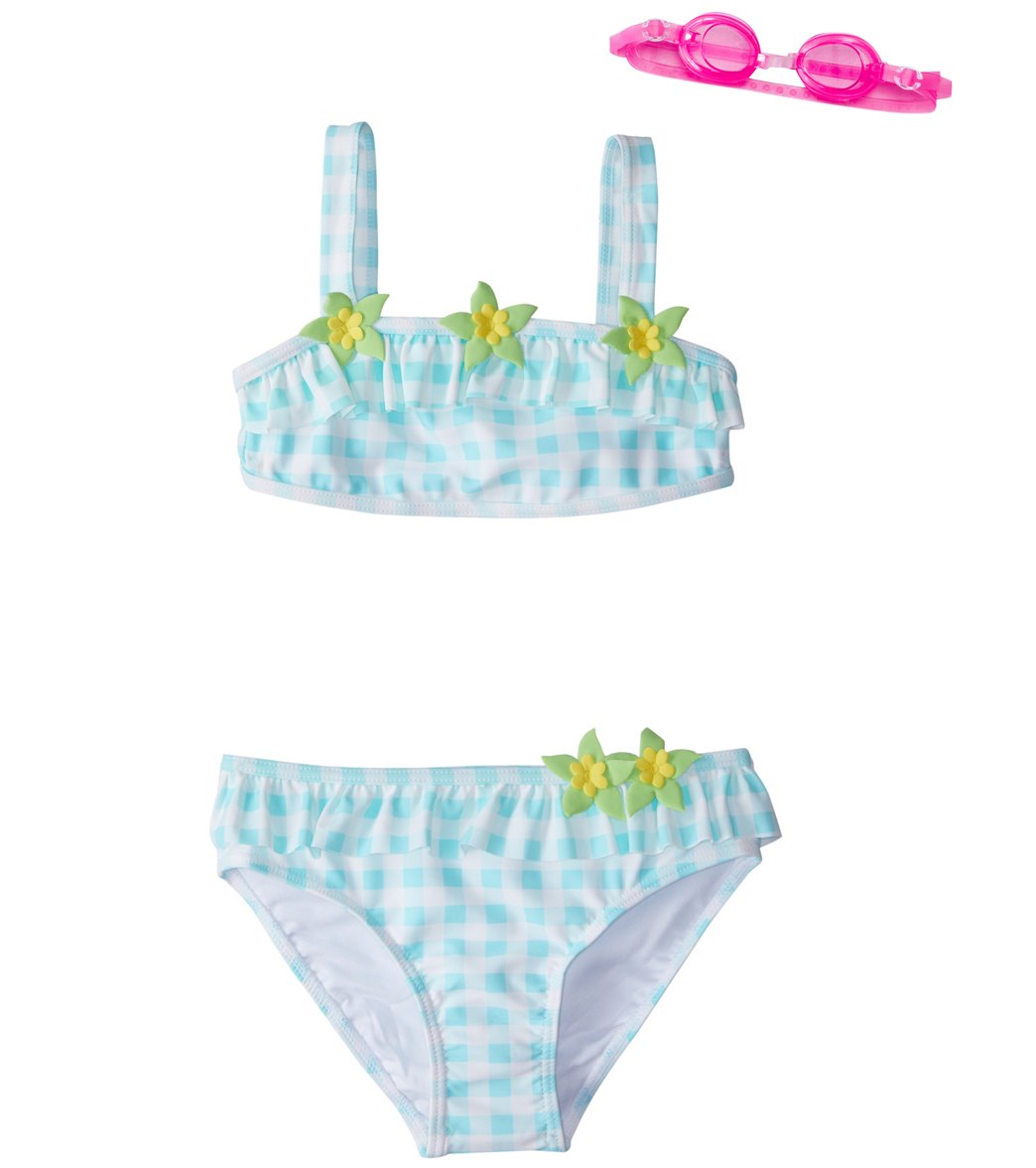 Jump N Splash Girls' Blue Dreamer Gingham Bikini Set W/Free Goggles 4-6 - Blue/White 4 Polyester/Spandex - Swimoutlet.com
