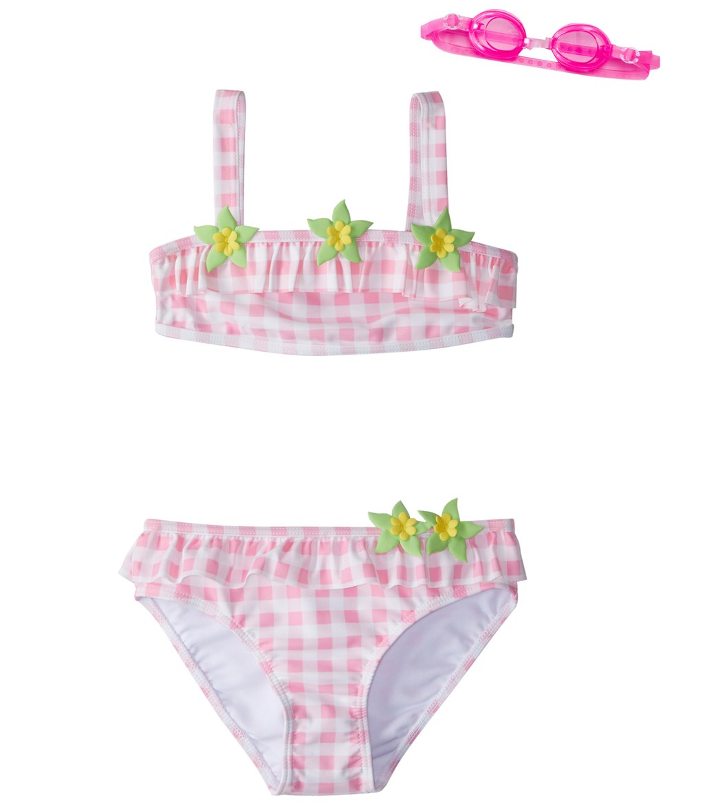 Jump N Splash Girls' Pink Dreamer Gingham Bikini Set W/Free Goggles 4-6 - Pink/White 4 Polyester/Spandex - Swimoutlet.com