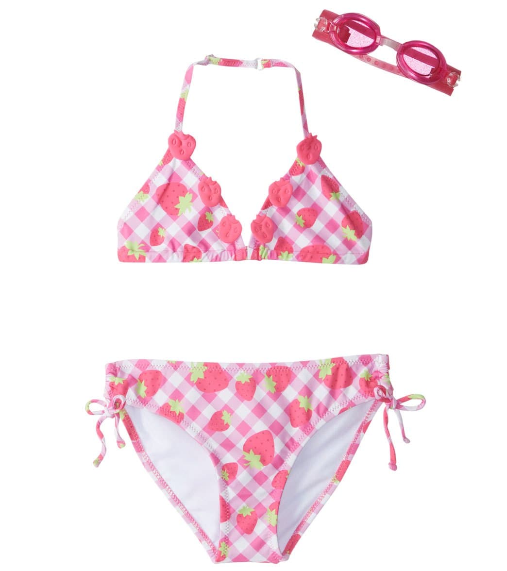 Jump N Splash Girls' Doll Face Strawberry Bikini Set W/Free Goggles 4-6 - Pink 4 Polyester/Spandex - Swimoutlet.com