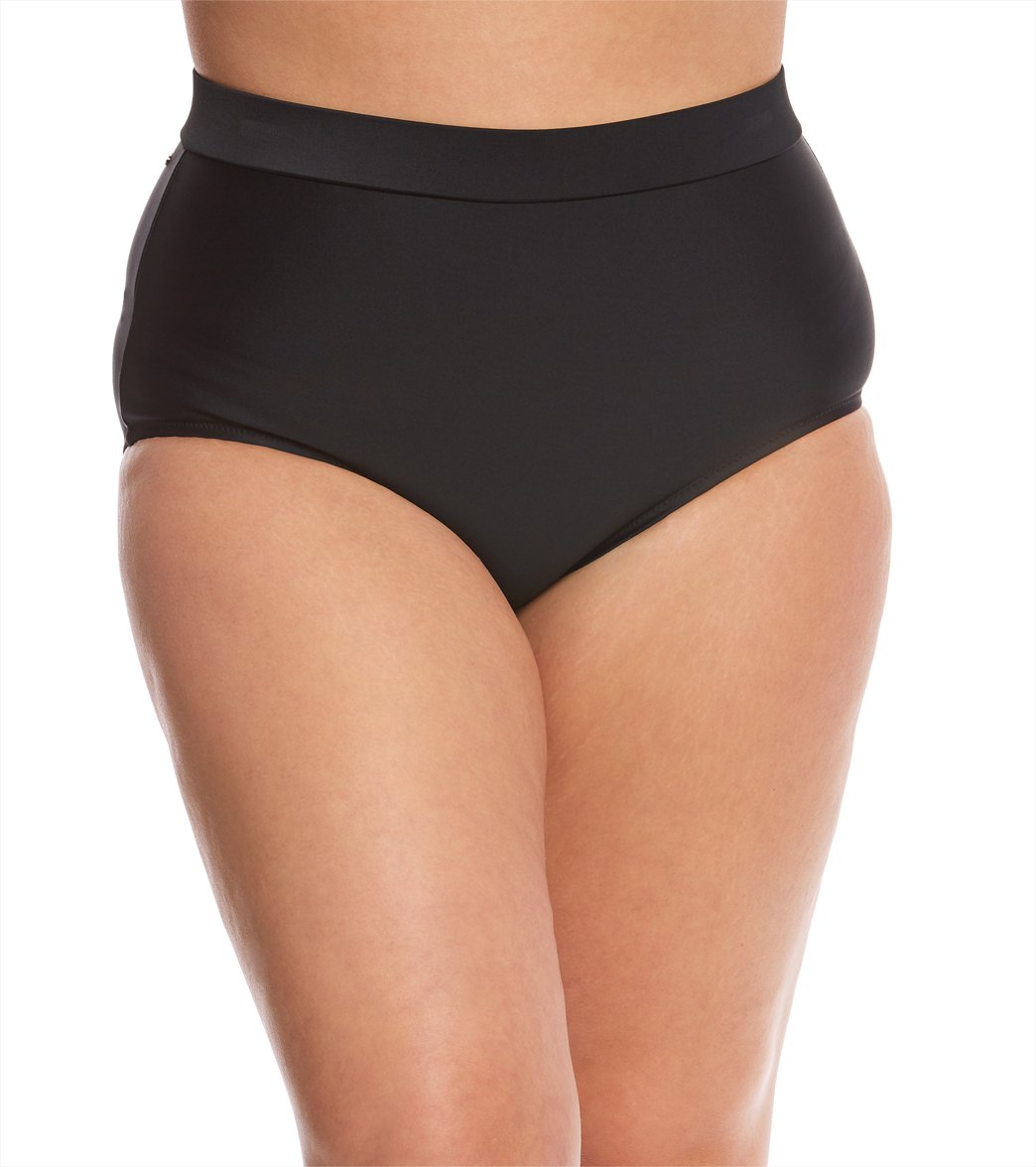 Raisins Curve Plus Size Flamingo Solids Island High Waist Bikini Bottom - Black Moon 24 Nylon/Spandex - Swimoutlet.com