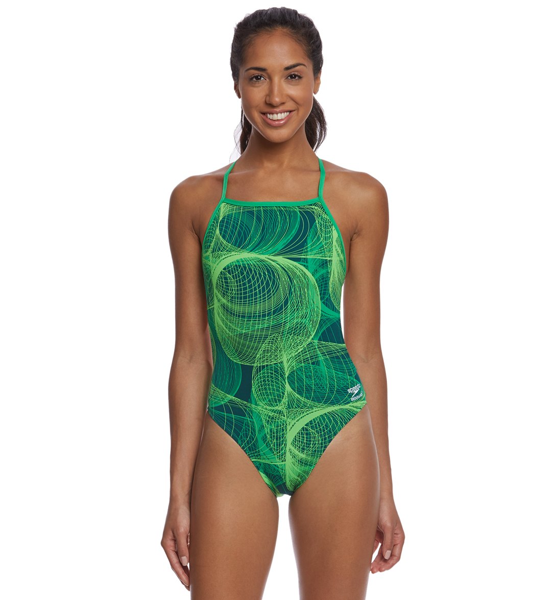 Speedo Endurance+ Women's Cyclone Strong One Back Piece Swimsuit - Green 40 Polyester/Pbt - Swimoutlet.com