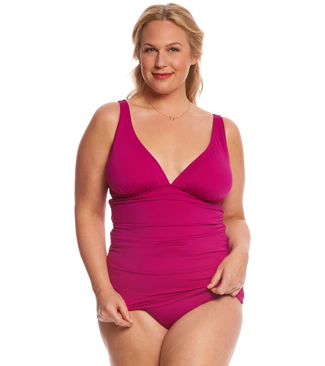 Tommy Bahama Plus Size Long Tankini Top - Wild Orchid Pink 2X Nylon/Spandex - Swimoutlet.com