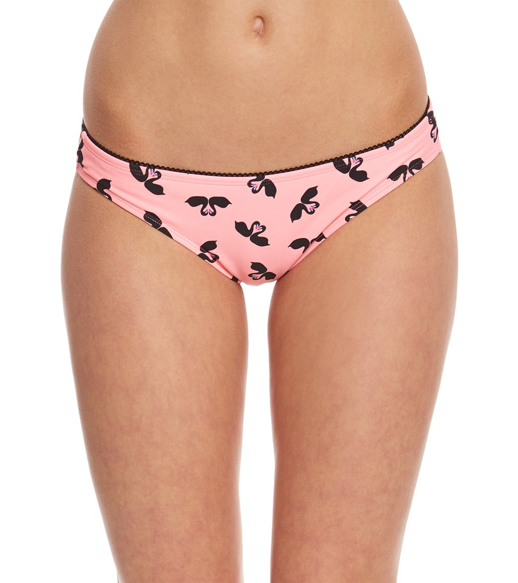 Betsey Johnson Swooning Swans Hipster Bikini Bottom - Black/Pink Small - Swimoutlet.com