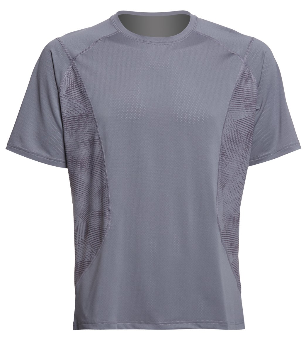 Asics Men's Pr Lyte Printed Short Sleeve Shirt - Castelrock/Atmosphere Print Large Polyester/Spandex - Swimoutlet.com