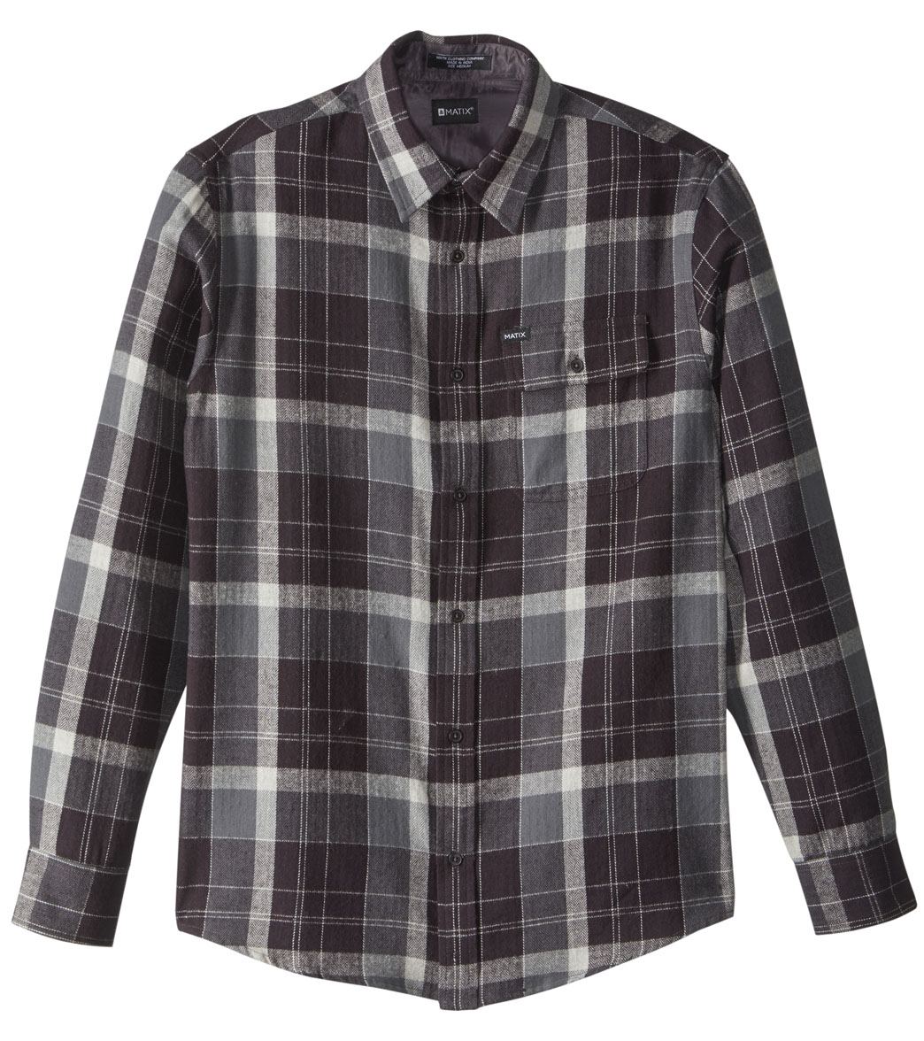 Matix Men's Hargrove Long Sleeve Flannel Shirt - Charcoal Melange Small Cotton - Swimoutlet.com