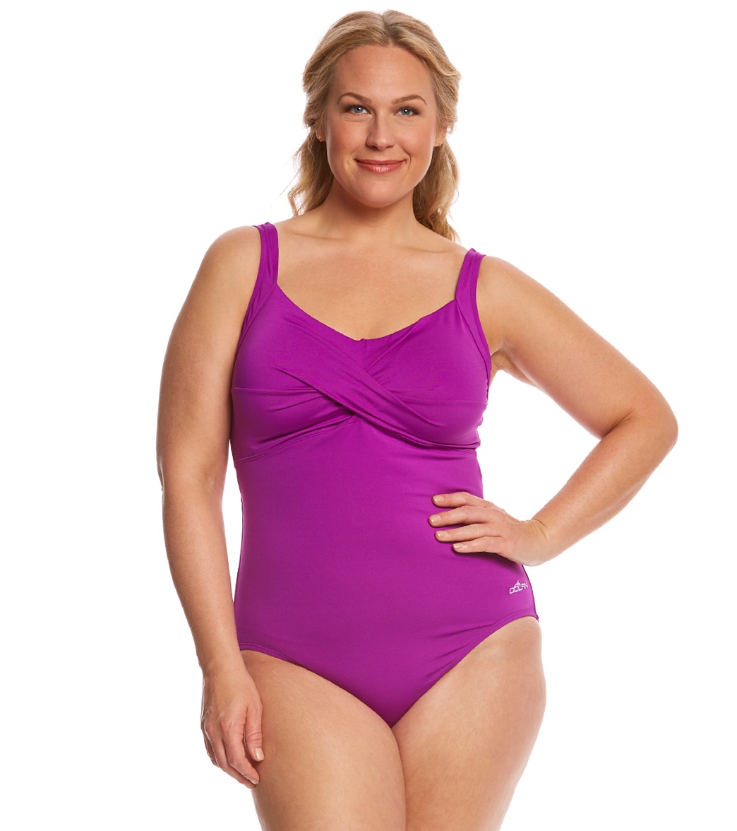Dolfin Aquashape Women's Plus Size Drape Front One Piece Swimsuit - Purple 20 Polyester/Spandex - Swimoutlet.com