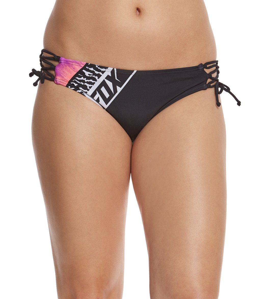 Fox Refraction Lace Up Side Tie Bikini Bottom - Black Small Nylon/Elastane - Swimoutlet.com
