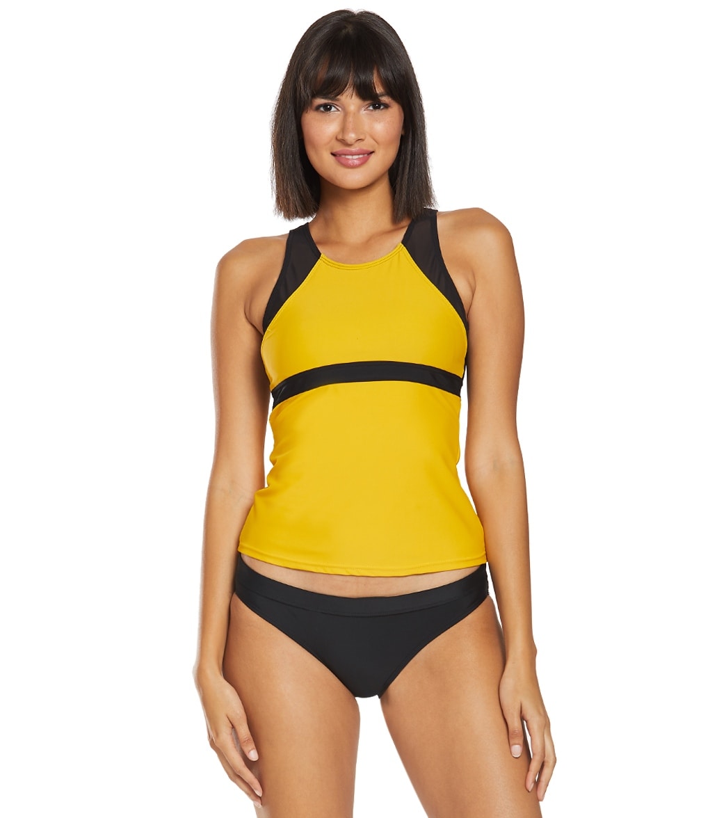 Sporti Active High Neck Tankini Top - Mustard X-Small Nylon/Xtra/Life/Lycra® - Swimoutlet.com