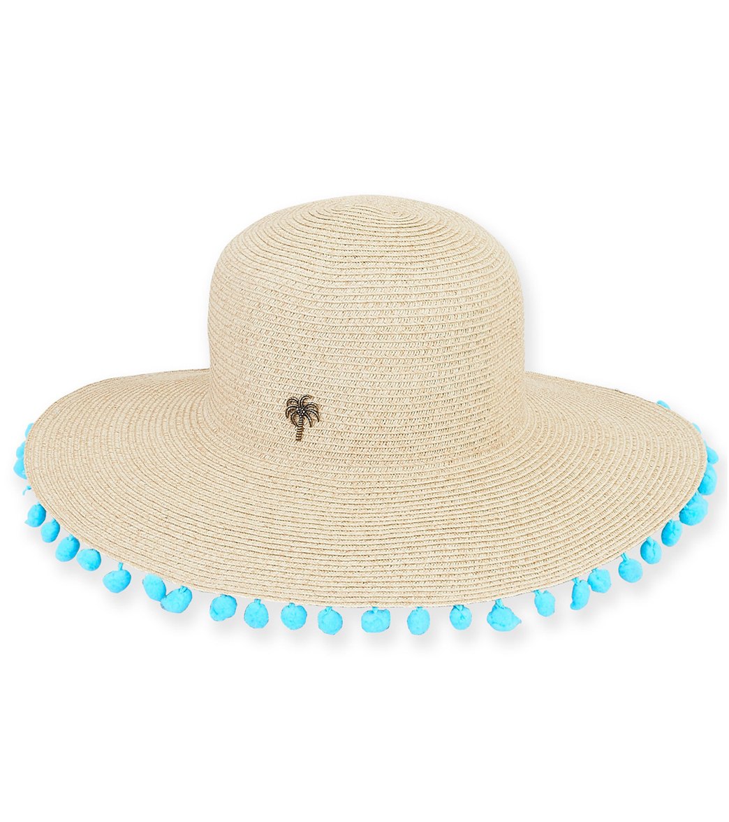Sun N Sand Women's Paperbraid 4 Brim Beach Hat W/ Dingle Ball - Blue - Swimoutlet.com