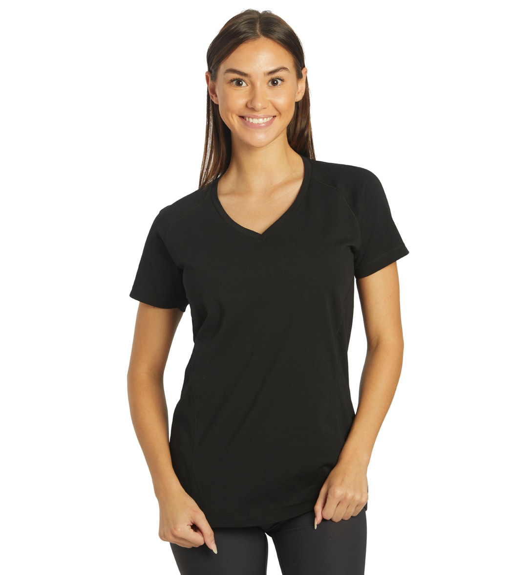 Arena Women's Team Line Short Sleeve V Neck T Shirt - Black No Logo Large Cotton - Swimoutlet.com