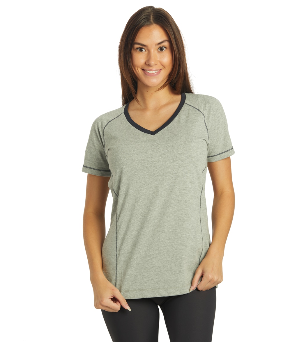 Arena Women's Team Line Short Sleeve V Neck T Shirt - Medium Grey Melange No Logo Large Cotton - Swimoutlet.com