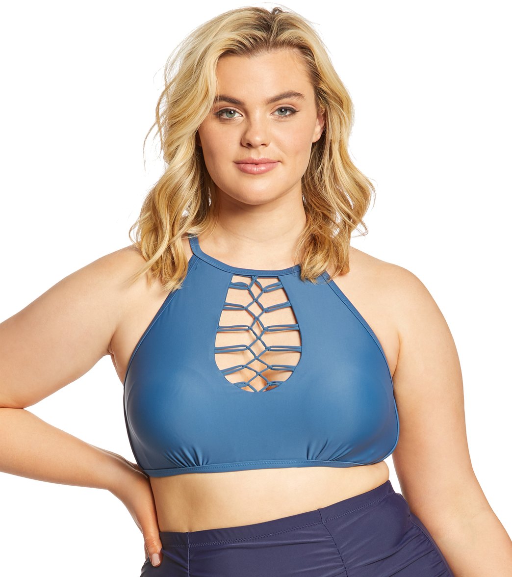 Raisins Curve Plus Size Summer Solstice Playa High Neck Bikini Top at