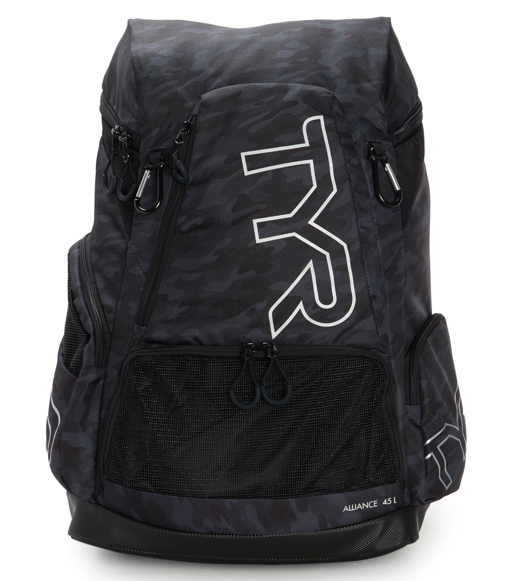 TYR Alliance 45L Camo Backpack - Black Polyester - Swimoutlet.com