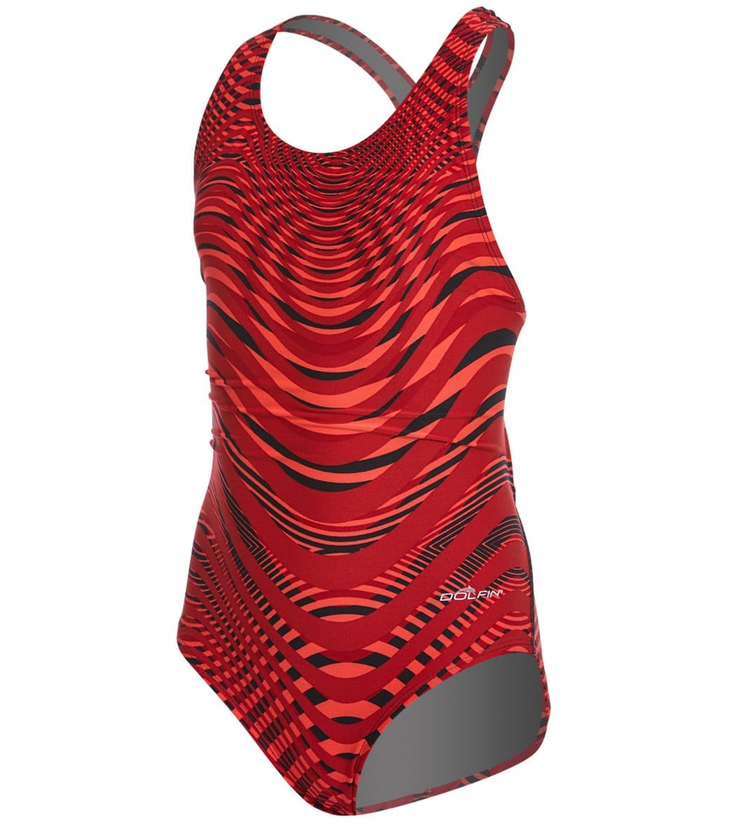 Dolfin Poly Fusion Girls' Abyss Performance Back One Piece Swimsuit - Red 22 Polyester/Spandex - Swimoutlet.com