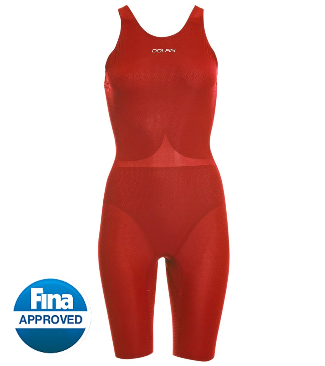 Dolfin Women's Titanium Open Back Kneeskin Tech Suit Swimsuit - Red 28 Polyamide/Elastane - Swimoutlet.com