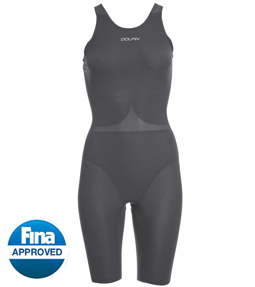 Dolfin Women's Titanium Open Back Kneeskin Tech Suit Swimsuit - Steel 28L Polyamide/Elastane - Swimoutlet.com
