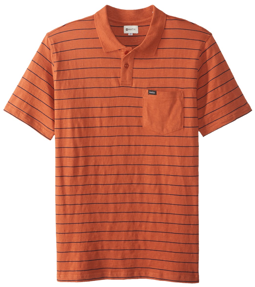 Matix Men's Easton Stripe Polo Shirt - Rust Large Cotton - Swimoutlet.com