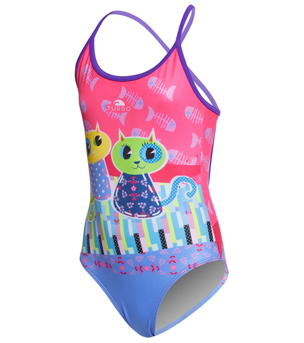 Turbo Girls' Happy Cats One Piece Swimsuit - Multi 12 Months Polyester/Pbt - Swimoutlet.com