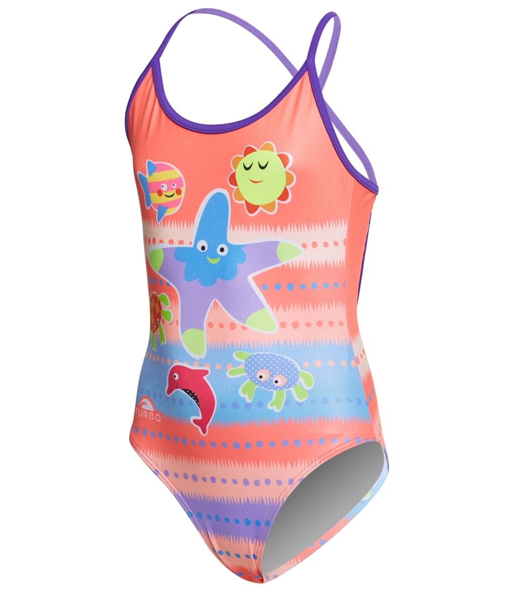 Turbo Girls' Underwater Sea Friends Swimsuit - Multi 12 Months Polyester/Pbt - Swimoutlet.com