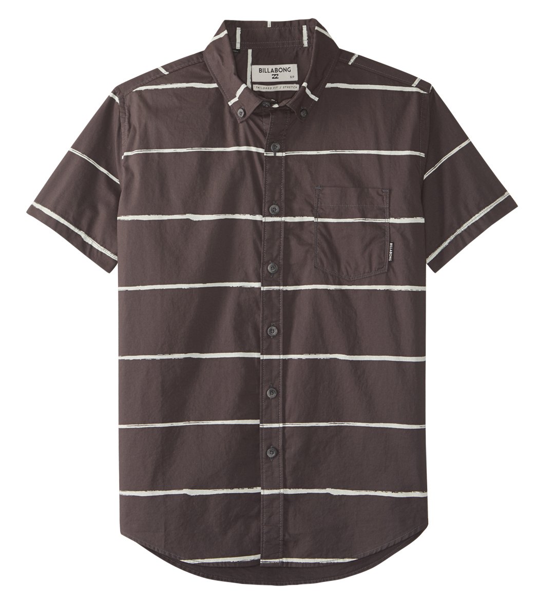 Billabong Boys' Sundays Mini Short Sleeve Shirt Woven Top 8-20 - Char Large Cotton - Swimoutlet.com