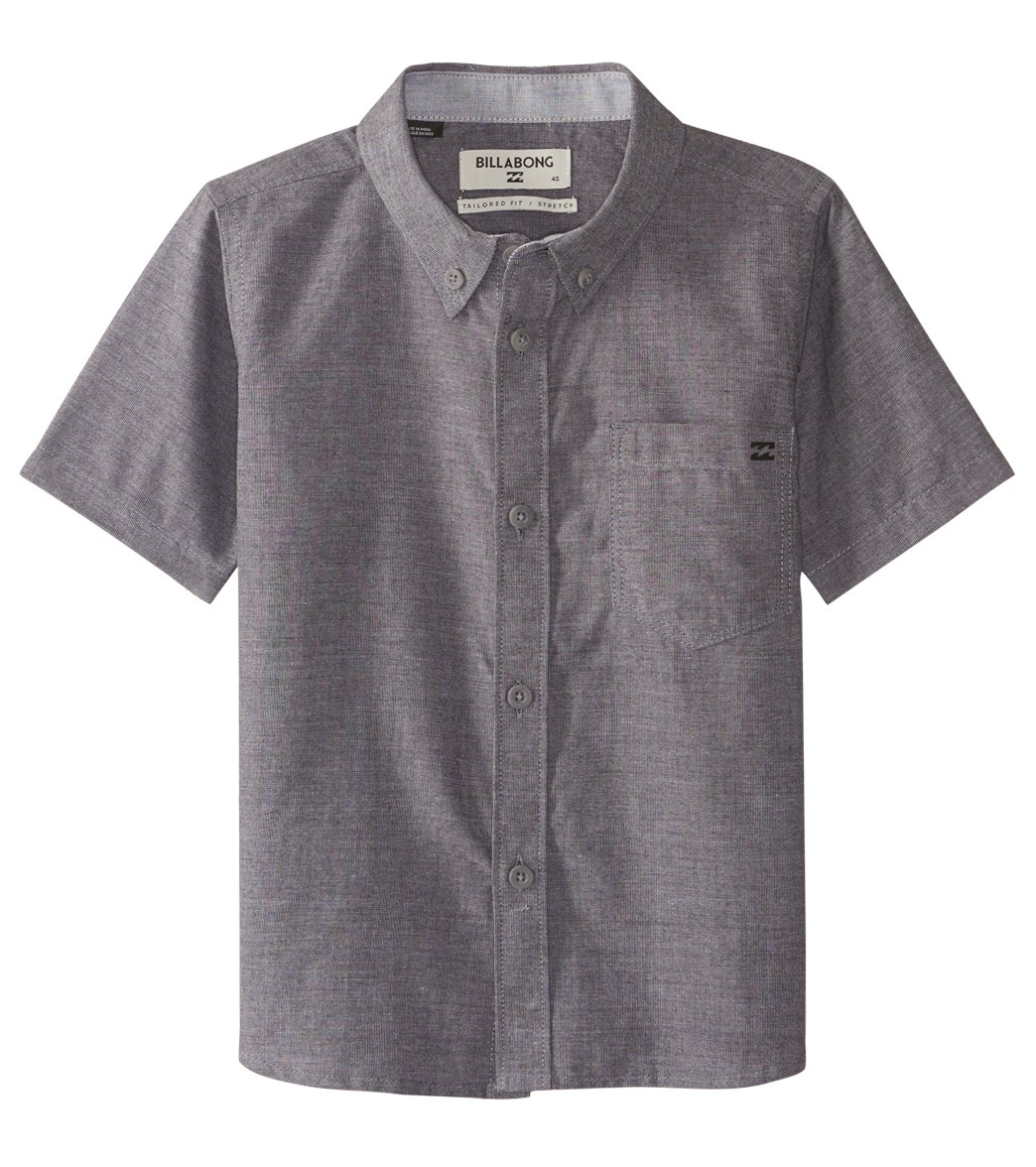 Billabong Boys' All Day Chambray Short Sleeve Shirt Woven Top 8-20 - Black Large Cotton - Swimoutlet.com