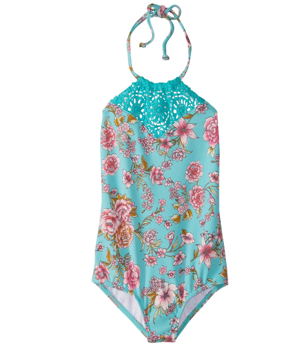 Billabong Girls' Blooming Beauty One Piece Swimsuit 4-14 - Tiki Turquoise 4 - Swimoutlet.com