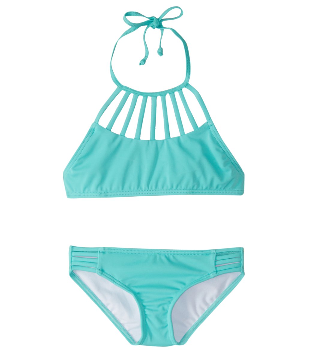 Billabong Girls' Sol Searcher High Neck Bikini Set 4-14 - Tiki Turquoise 4 - Swimoutlet.com