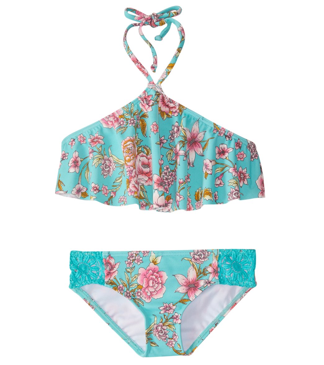 Billabong Girls' Blooming Beauty High Neck Bikini Set 4-14 - Tiki Turquoise 4 - Swimoutlet.com