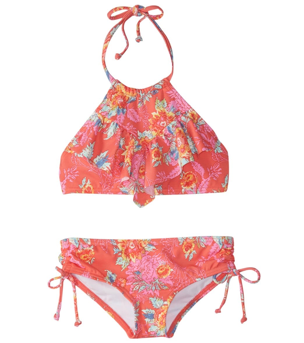Billabong Girls' Rosie Daze High Neck Bikini Set 4-14 - Vintage Coral 4 - Swimoutlet.com
