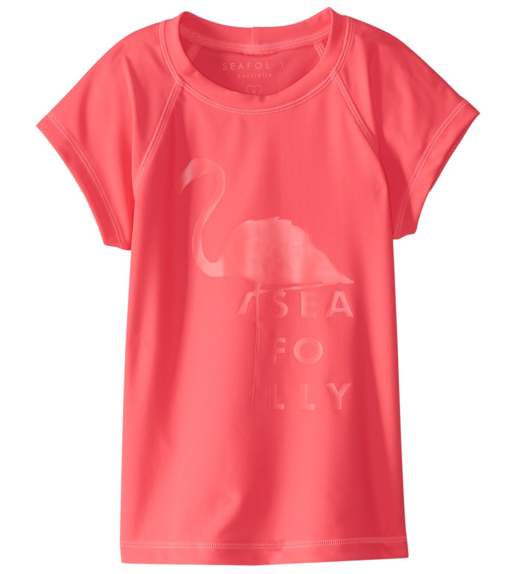 Seafolly Girls' Summer Essentials Short Sleeve Shirt Rashguard Big Kid - Jewel Coral 6 - Swimoutlet.com